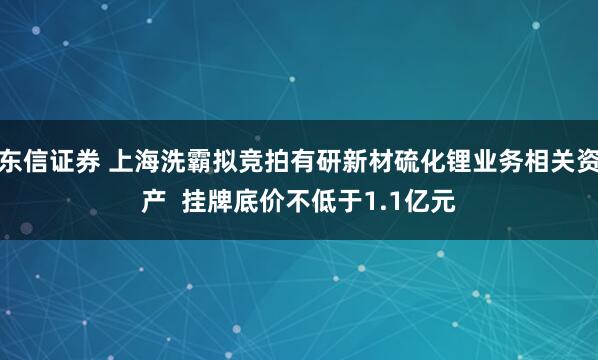 东信证券 上海洗霸拟竞拍有研新材硫化锂业务相关资产 挂牌底价不低于1.1亿元